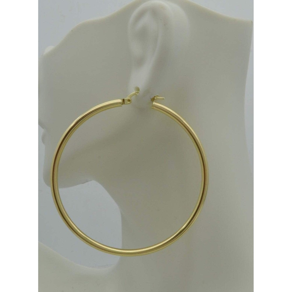 10k Solid Yellow Gold big Large High Polished hoop Earrings. 55mm x 3MM